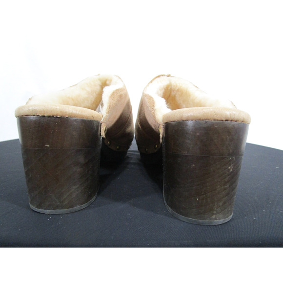 EUC! Ugg Kassi Chestnut Brown Suede Shearling Lined Med. Heel Mule/Clogs Women 8 - Picture 6 of 10